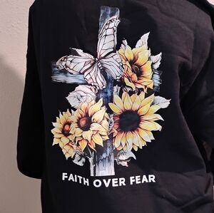Black Hoodie with Sunflower and Butterfly Graphic